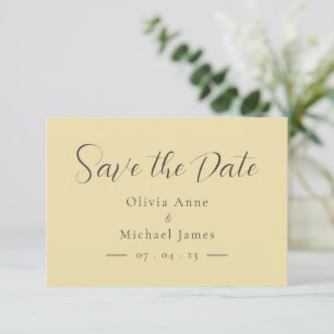 Einfache Pastellgelbe und weiße Schriftzeichen Save The Date
