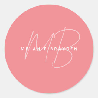 Einfache Pastellrosa Minimalistischer Name für zwe Runder Aufkleber
