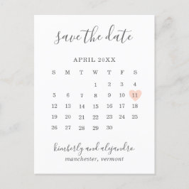 Einfache Peach Heart Kalender Hochzeit Speichern S Ankündigungspostkarte