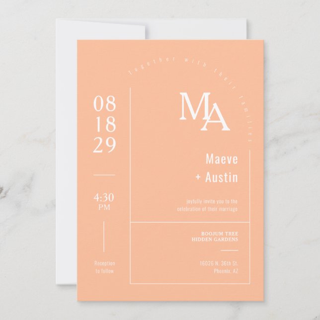 Einfache Peach Modern Minimal Boho Arch QR Code Einladung (Vorderseite)