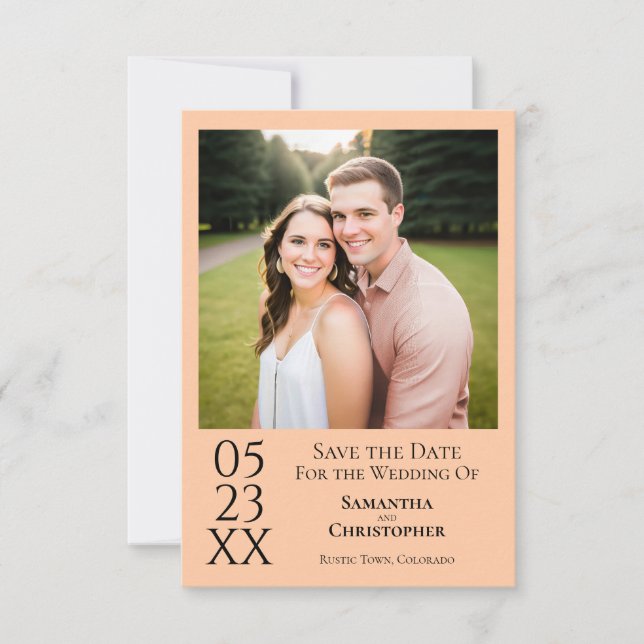 Einfache Peach Modernes Minimales Foto Hochzeit Save The Date (Vorderseite)