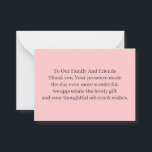 Einfache Peach Personalisiert Wedding Vielen Dank Mitteilungskarte<br><div class="desc">Unsere Personalisierte Hochzeitskarte, die perfekte Möglichkeit, Ihren Gästen für die Teilnahme an Ihrem besonderen Tag zu danken, Made with Premium Quality Cardstock and with a beautiful design, diese Karte wird sicher einen bleibenden Eindruck machen. Die Vorderseite der Karte enthält die Worte "Danke" geschrieben in elegantem Skript, mit Pärchennamen, Die Innenseite...</div>