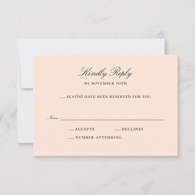 Einfache Peach RSVP Card Antwortkarte (Vorderseite)