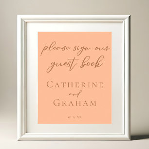 Einfache Peach Typografy Wedding Gästebuchposter Poster