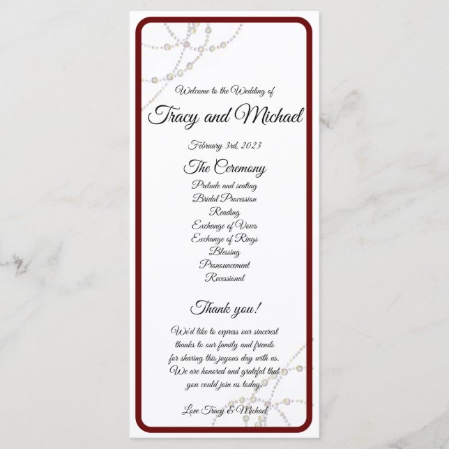 Einfache Perlen Hochzeitsprogramm Programm (Vorderseite)