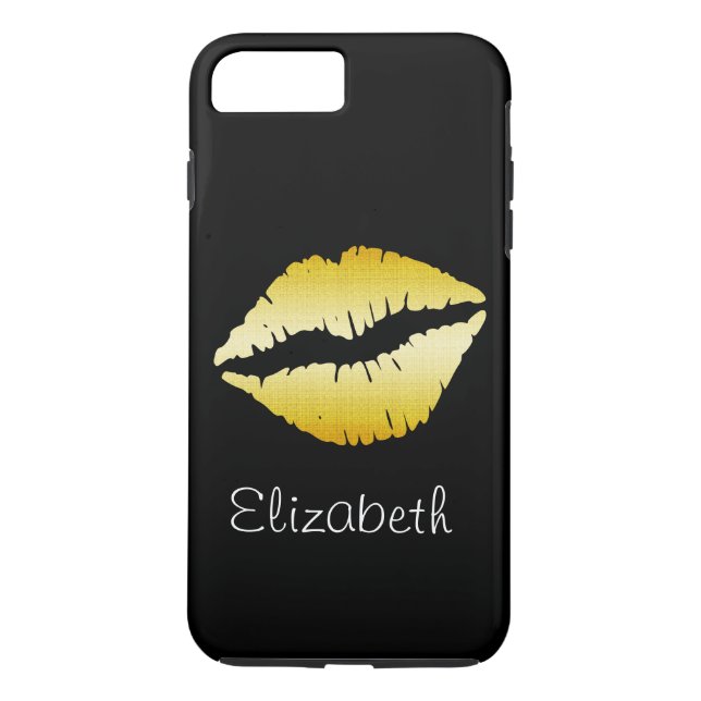Einfache Personalisierte Black Glitzer Gold Lippen Case-Mate iPhone Hülle (Rückseite)