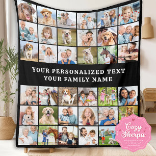 Einfache personalisierte Fotocollage Schwarz 36 Bi Sherpadecke