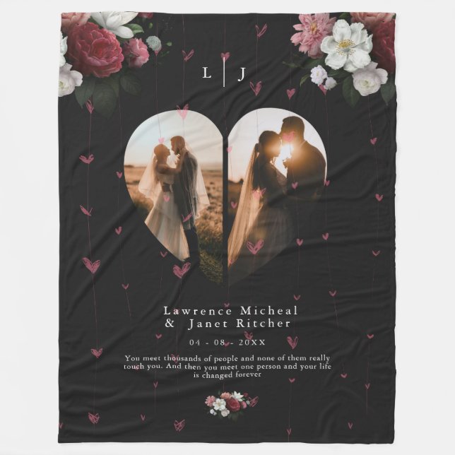 Einfache personalisierte Herzform 2 FotoCollage Fleecedecke (Vorderseite)