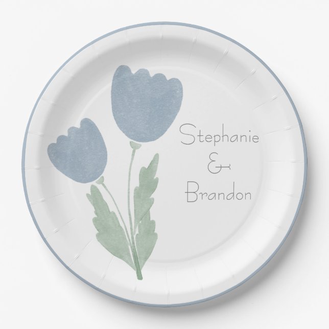 Einfache Personalisierte Hochzeit mit Wasserfarbe Pappteller (Vorderseite)