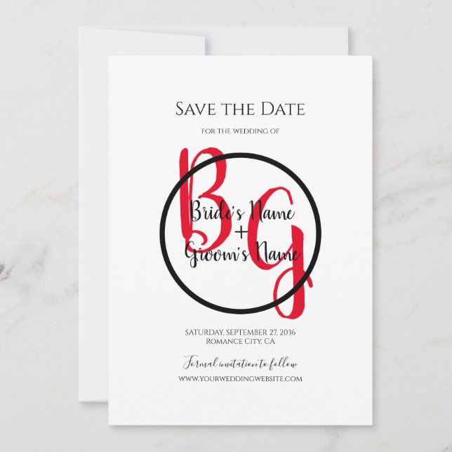 Einfache Personalisierte Initialen zum Hochzeitsta Save The Date (Vorderseite)