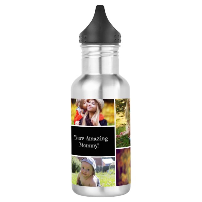 Einfache Personalisierte Mama Multiple Foto-Collag Edelstahlflasche (Links)