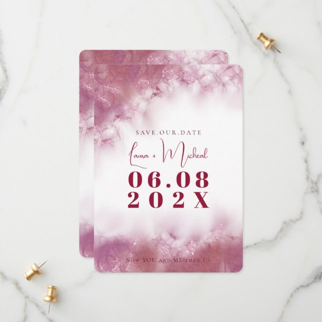 Einfache Personalisierte Marmorfarbe Rose Gold Save The Date (Vorderseite/Rückseite Beispiel)