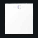 Einfache Personalisierte Monogramm und Name in Lav Notizblock<br><div class="desc">Einfache Personalisierte Monogramm und Name im Editor</div>