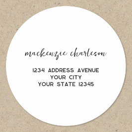 Einfache Personalisierte Name-Adresse für moderne  Runder Aufkleber