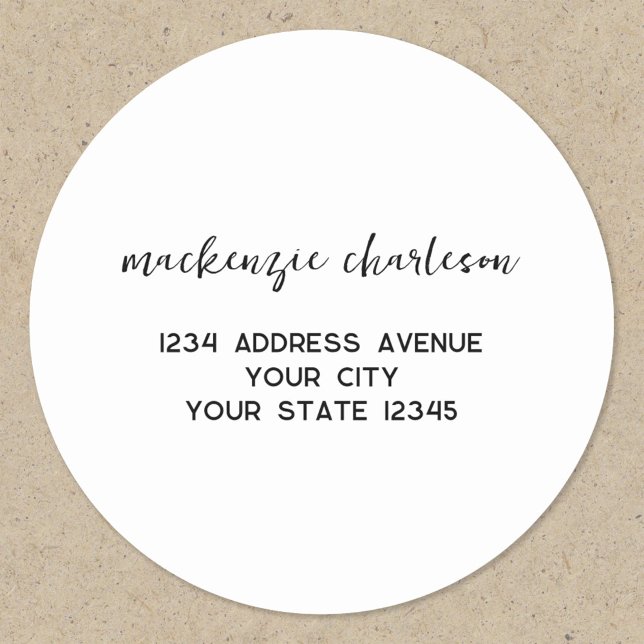 Einfache Personalisierte Name-Adresse für moderne  Runder Aufkleber (Simple modern minimalist script personalized return address sticker)
