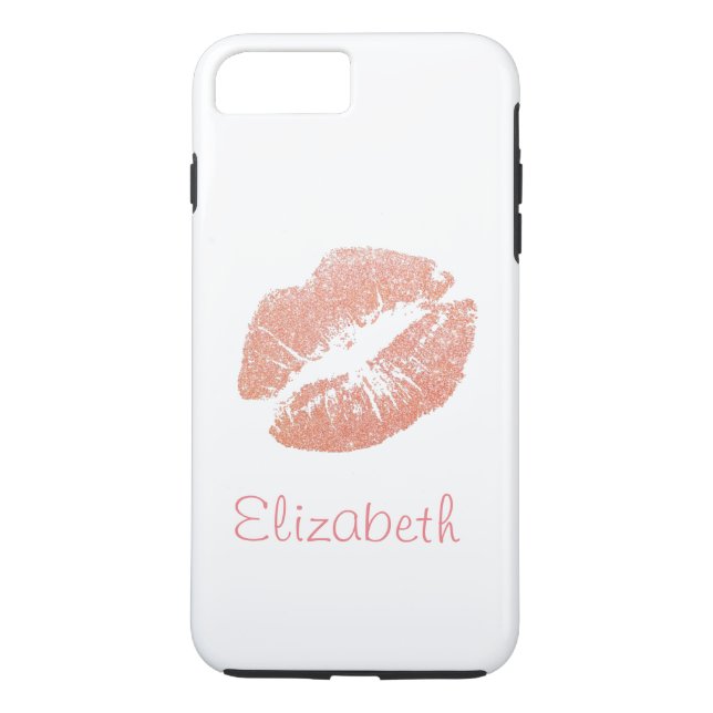 Einfache personalisierte rosa Glitzer-Lippen Case-Mate iPhone Hülle (Rückseite)