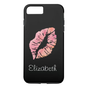 Einfache Personalisierte Schwarz-Rosa Lippen Case-Mate iPhone Hülle