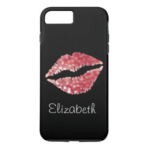Einfache Personalisierte Schwarze Glitzer Rote Lip Case-Mate iPhone Hülle