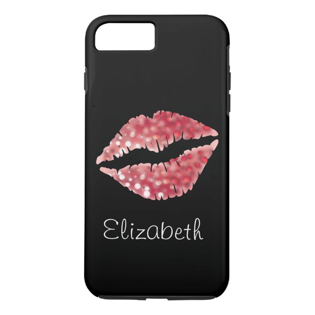 Einfache Personalisierte Schwarze Glitzer Rote Lip Case-Mate iPhone Hülle (Rückseite)