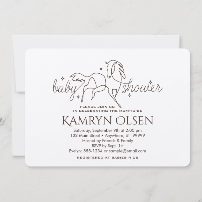 Einfache Pferdekinderdusche Einladung mit Mädcheng (Vorderseite)