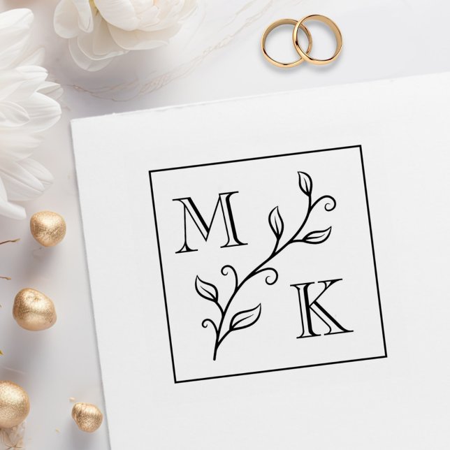 Einfache Pflanze Monogram Initials Wedding Couple Gummistempel (Von Creator hochgeladen)