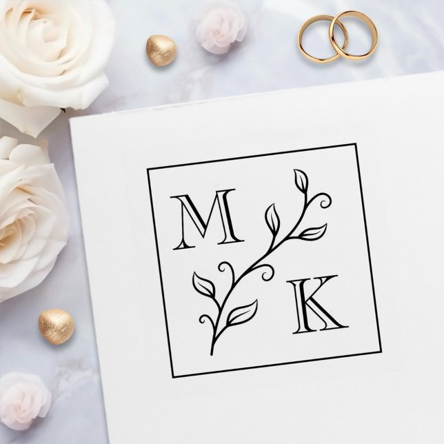 Einfache Pflanze Monogram Initials Wedding Couple Permastempel (Von Creator hochgeladen)