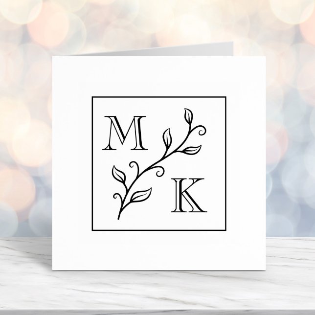 Einfache Pflanze Monogram Initials Wedding Couple Permastempel (Von Creator hochgeladen)