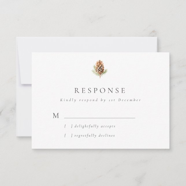 Einfache Pine Cone Winter Hochzeit RSVP Karte (Vorderseite)