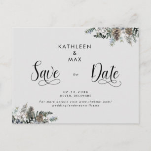 Einfache Pine Cones Wedding Save the Date  Ankündigungspostkarte