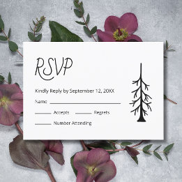 Einfache Pine Tree Lässige Schwarz-weiße Hochzeit RSVP Karte