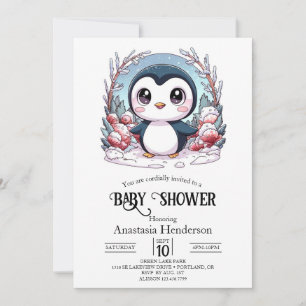 Einfache Pinguin-Babydusche Einladung