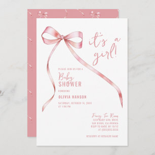Einfache Pink Bow Girl Babydusche Einladung