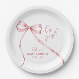 Einfache Pink Bow Girl Babydusche Pappteller