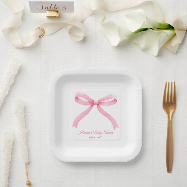 Einfache Pink Bow Girly Babydusche Pappteller (Hochzeit)