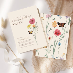 Einfache Pink-Gelbe Wildblume-Engagement-Partei Einladung