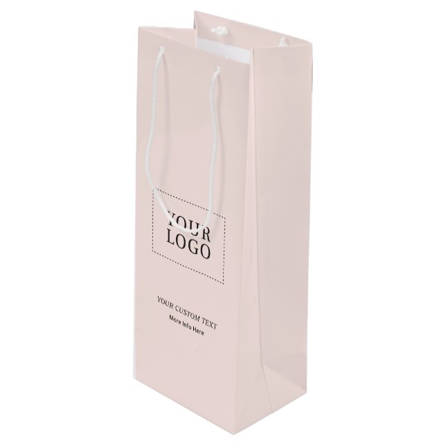 Einfache Pink-Minimal-Firmenlogo Weinpapier-Tasche Geschenktüte Für Weinflaschen (Vorderseite Schrägansicht)