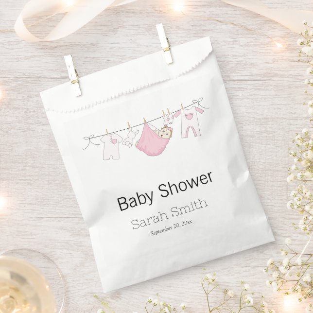 Einfache Pink Niedlich Girl Clothesline Kinderdusc Geschenktütchen (Ausgeschnitten)