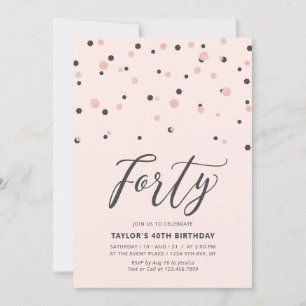 Einfache Pink Rose Gold Vierzig 40. Geburtstagsfei Einladung