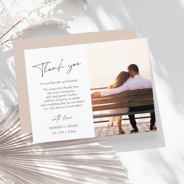 Einfache Pink Script Foto Hochzeit Vielen Dank Postkarte (Simple Pink Script Photo Wedding Thank You Postcard)