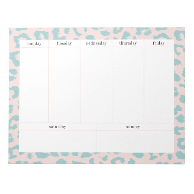 Einfache Pink- und Aqua Leopard Weekly Planner Notizblock (Vorderseite)
