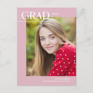 Einfache Pink & White 2025 Foto Graduation Party Postkarte