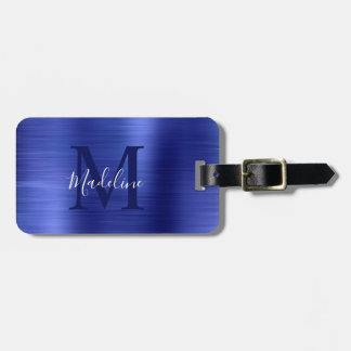 Einfache Pinselstrich-Metallic Royal Blue Monogram Gepäckanhänger
