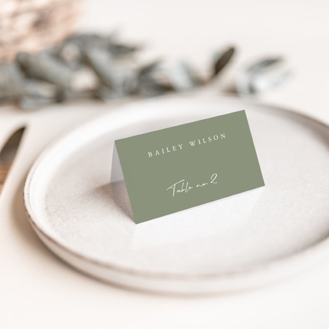 Einfache Platzkarte von Dusty Green Modern Wedding Tischnummer (Von Creator hochgeladen)