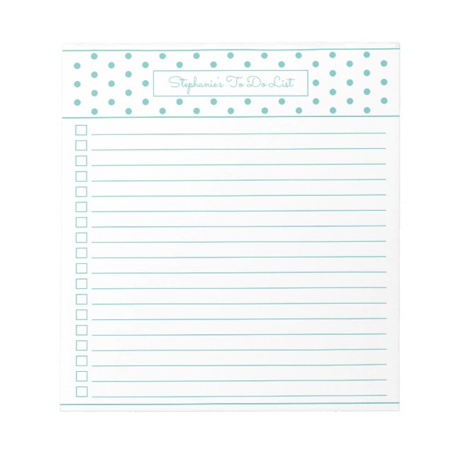 einfache Polka Dot Aqua One Column Checkliste Notizblock (Vorderseite)