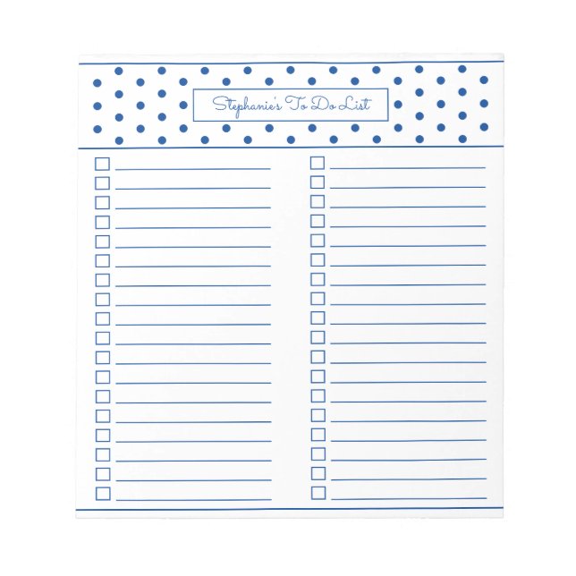 Einfache Polka Dot Blue Two Column To Do Checklist Notizblock (Vorderseite)