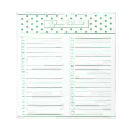 Einfache Polka Dot Green Two Column To Do Checklis Notizblock