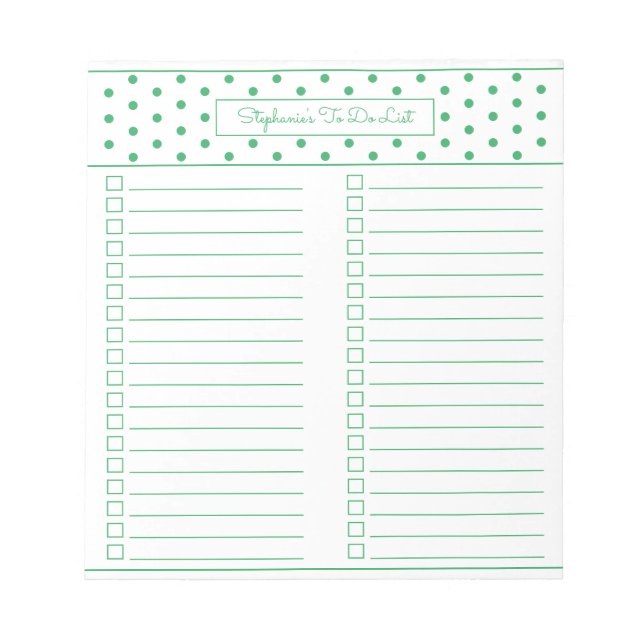 Einfache Polka Dot Green Two Column To Do Checklis Notizblock (Vorderseite)