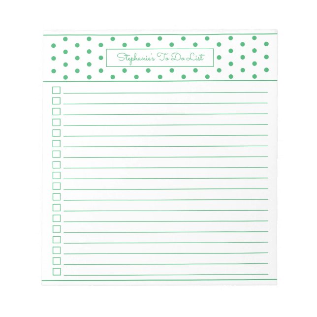 Einfache Polka Dot Grün einer Spalte für Checklist Notizblock (Vorderseite)