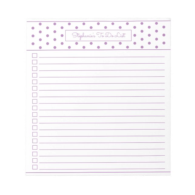 Einfache Polka Dot Lavender One Column Checklist Notizblock (Vorderseite)