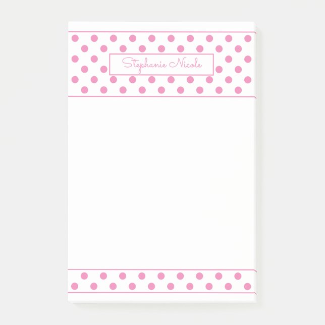 Einfache Polka Dot Pink Personalisiert dünne Grenz Post-it Klebezettel (Vorderseite)